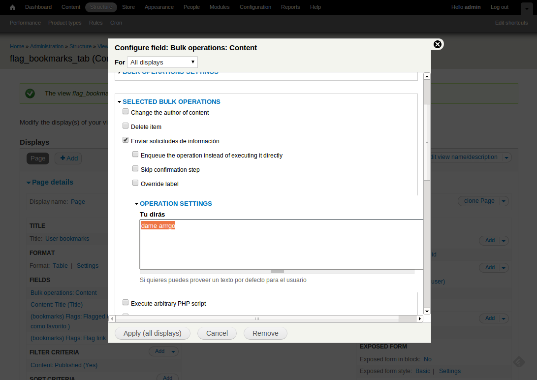 vbo custom admin settings form